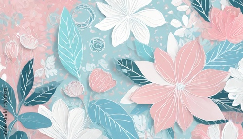 paper art pastel white blue and pink flowers backgroundpaper art pastel white blue and pink flowers background
