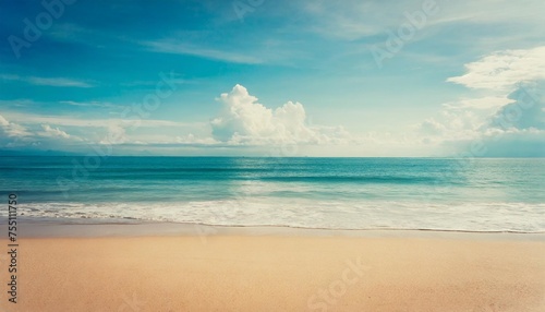 seascape abstract beach background calm sea and sky focus on sand foreground vintage color tone