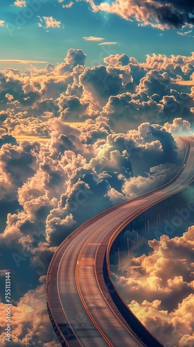 a beautiful highway and bridge going to sky full of clouds, clouds over the sky photo