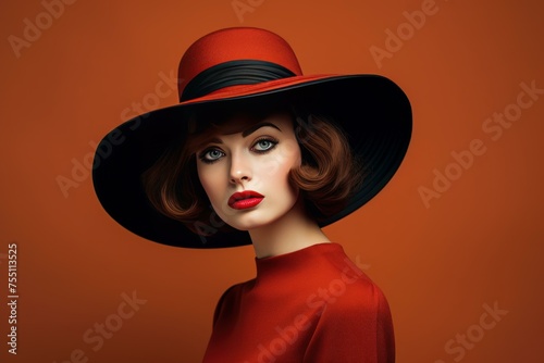 Vintage Woman retro hat. Elegant girl. Generate Ai
