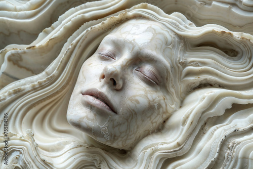 Marble woman sculpture with serene facial expression. Generative AI image