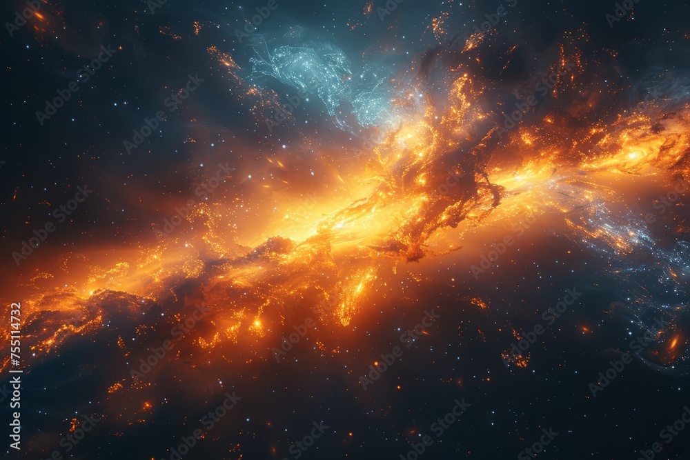 Vibrant Orange and Blue Space Filled With Stars