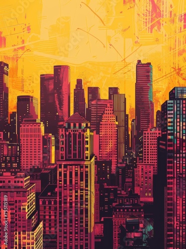 Urban city skyline in abstract art style.