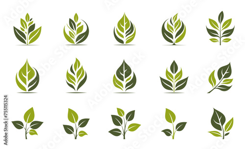 green plant icon set. botany, eco friendly, organic and natural symbols. isolated vector images