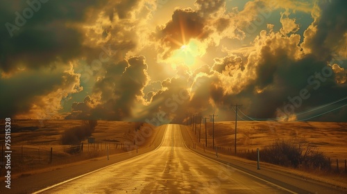 a highway going to heaven, sunset over the road, road to heaven photo