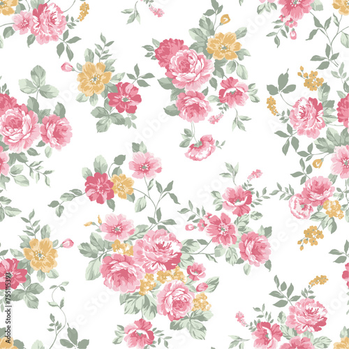 rose, print, flower, seamless, floral, vector, rose, pink, wallpaper, illustration, decoration, vintage, design, flowers, leaf, nature, 