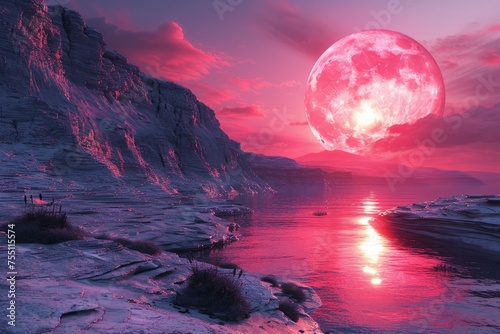 Pink Moon Reflecting on Water