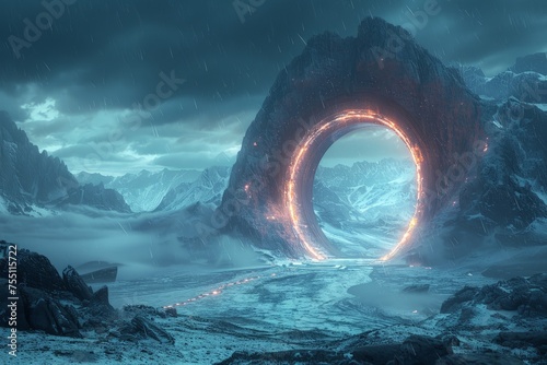 Large Circular Object in Snowy Landscape