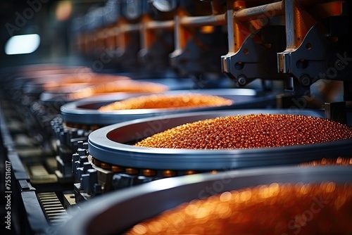 Iron pellets (granules) production in rotating drum machine. © neirfy
