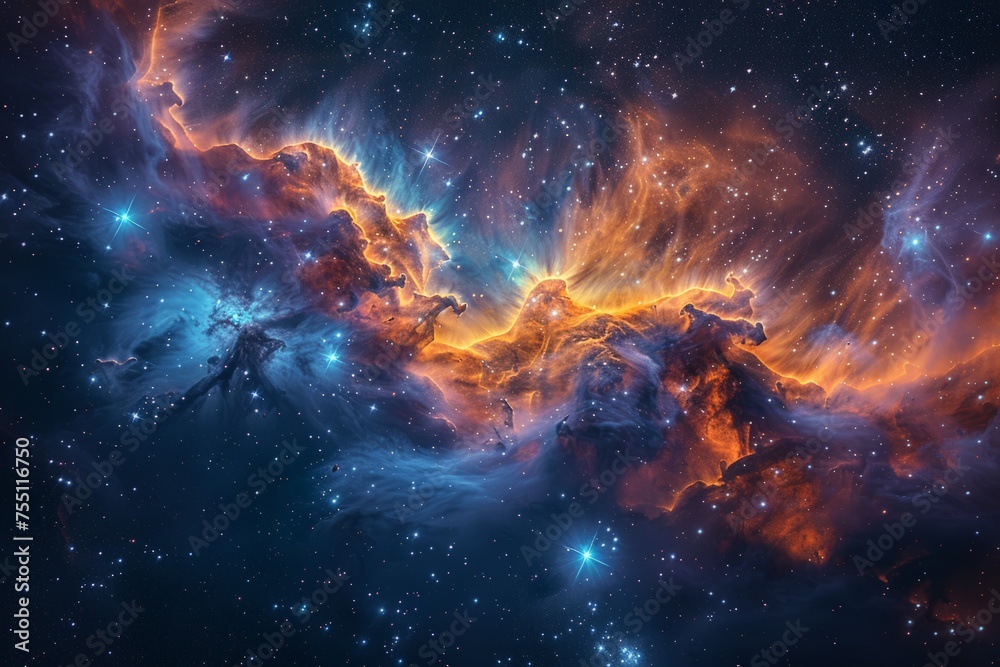 Colorful Space Filled With Stars and Clouds - obrazy, fototapety, plakaty 