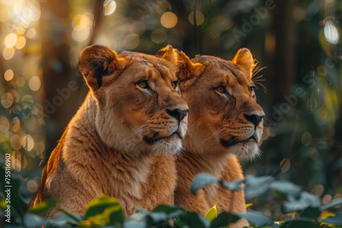 Majestic Lions Standing Together