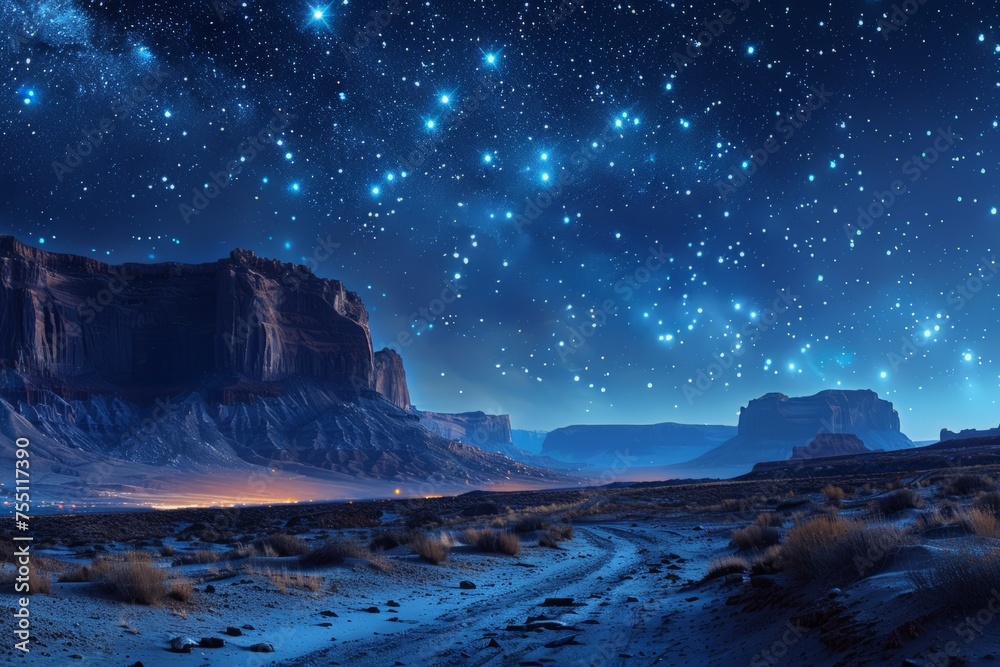Starry Night Sky Over Desert Landscape