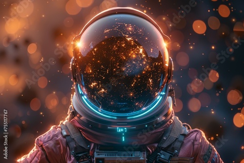 Astronaut in Space Suit Amid Bright Lights