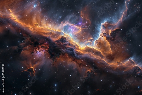 Cosmic Scene With Stars and Clouds
