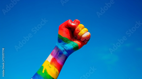 Fist with lgtbi flag. Pride day. LGTBQ collective struggle. © JMarques