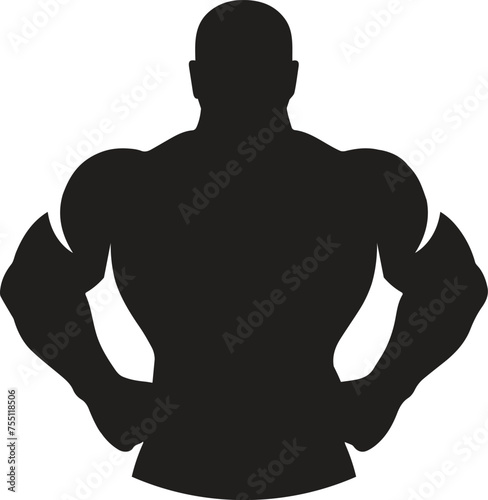 Muscular bodybuilder vector silhouette illustration isolated on white background. Sport man strong arms show in different pose. Body builder athlete showing muscles.