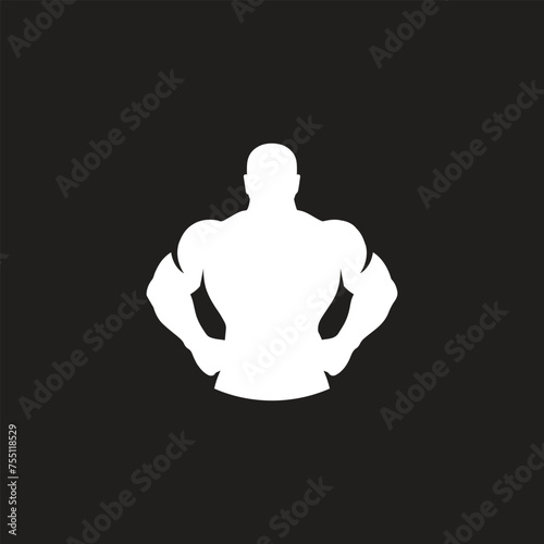 Muscular bodybuilder vector silhouette illustration isolated on white background. Sport man strong arms show in different pose. Body builder athlete showing muscles.