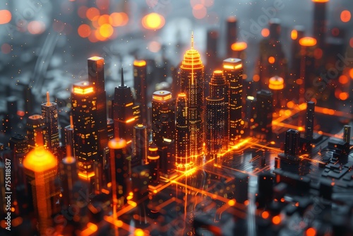 Vibrant Futuristic Cityscape With Illuminated Buildings