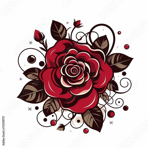 白い背景の印象的な赤いバラのイラスト