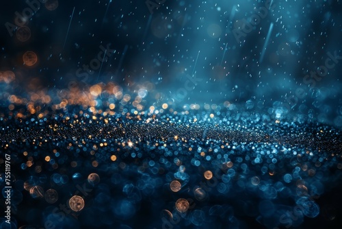 Sparkling Raindrops on Blue Surface at Night
