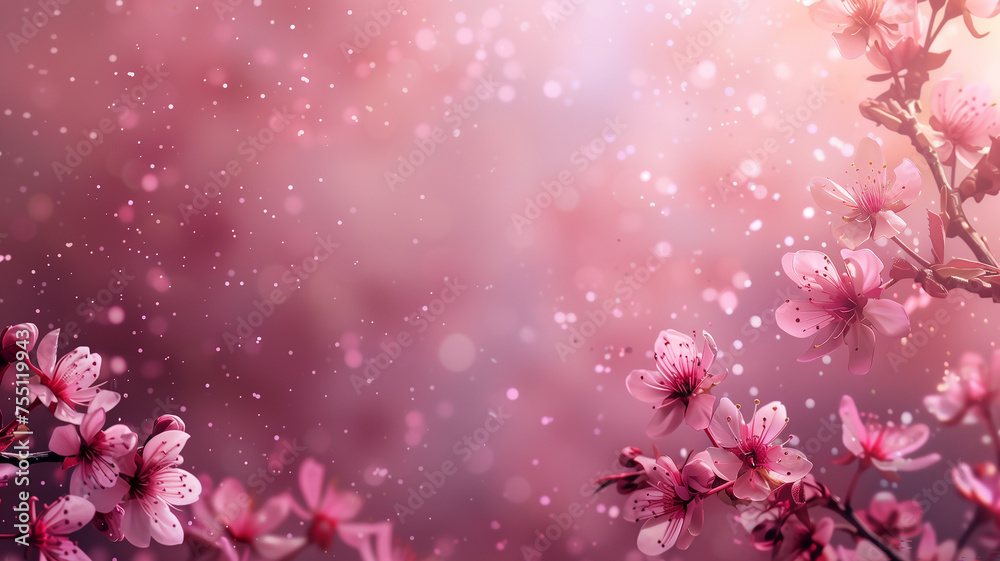 Sakura flowers with pink glitter background. Cherry blossom with copy space. Sakura flowers with pink glitter background. Cherry blossom with copy space.