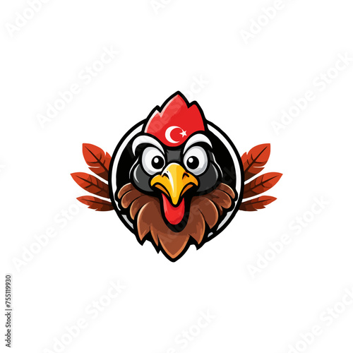Thanksgiving Turkey Bird Cartoon Mascot Character. Vector Illustration Flat Design Isolated On White Background