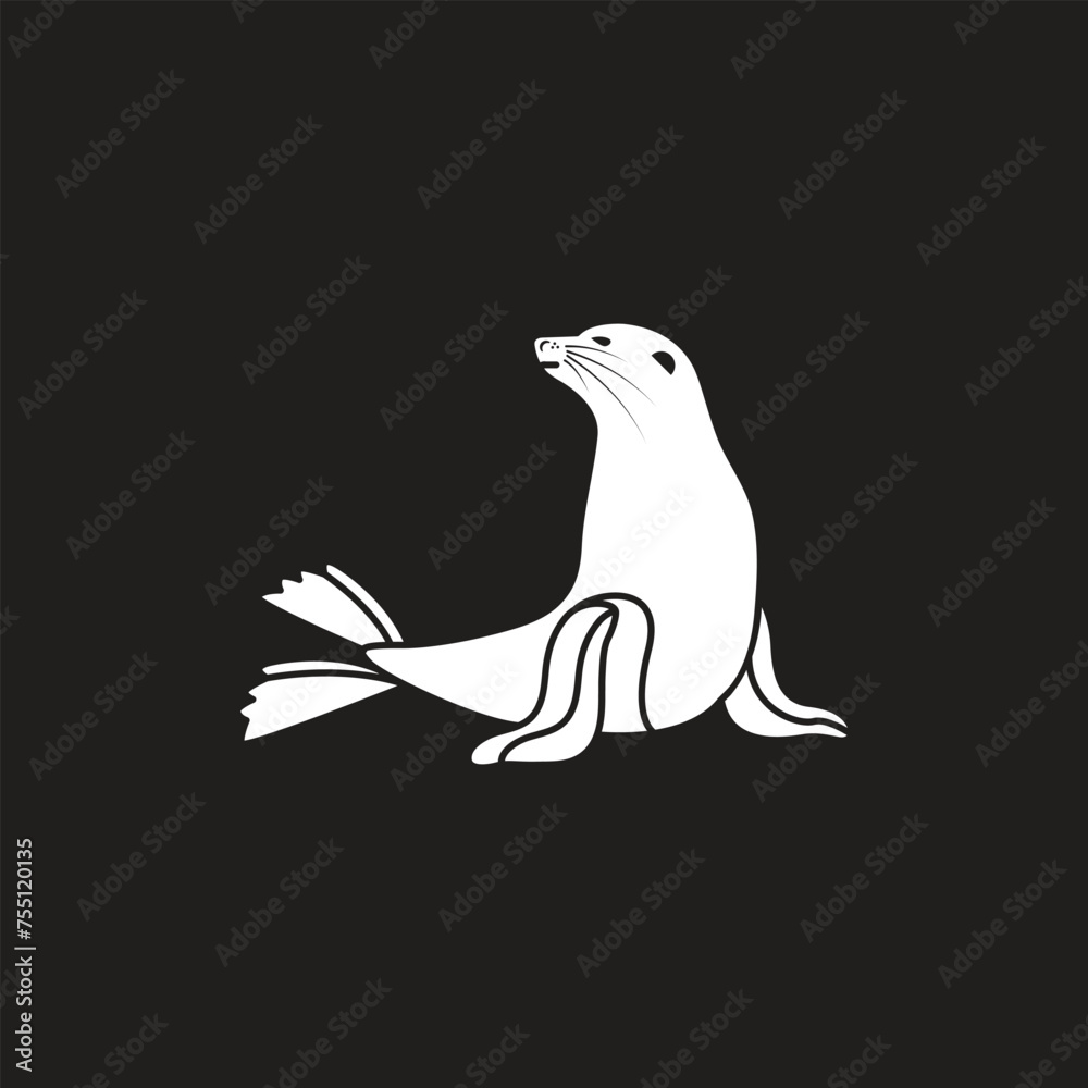 Fototapeta premium Silhouette of a sea lion. Vector icon logo isolated on black background
