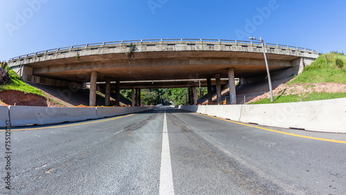 Construction Highway Bridge Improvements Road Barriers Middle Line Perspective.