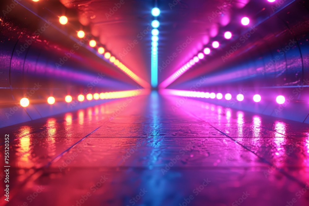 Vivid Colored Lights Illuminate Tunnel