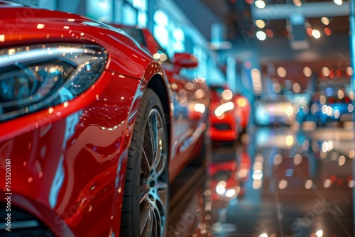 Close Up of Red Sports Car in Showroom © Ilugram