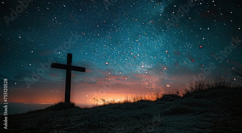 Cross on Hill With Starry Sky © ArtCookStudio