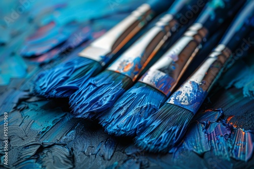 Paint Brushes Close Up on Table