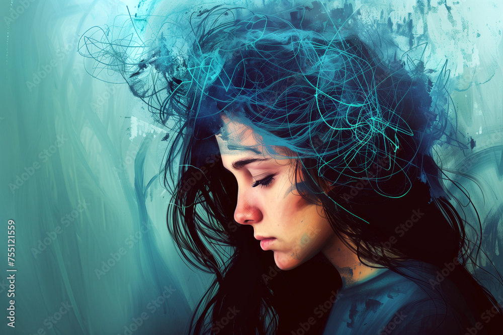 Fototapeta premium Psychological Mental Health, Medical Illustration for Anxiety and Depression