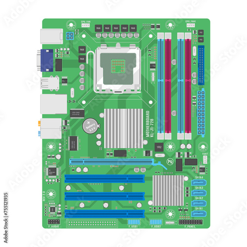 Detailed vector illustration of a computer motherboard