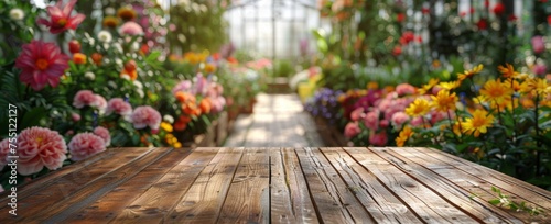 Wooden Table in Flower-Filled Garden © ArtCookStudio