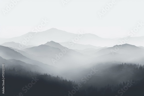 Mountain Range Obscured by Fog