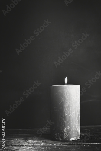 Sympathy card black and white color photo, candle, black background. Copy Space. Generative AI photo
