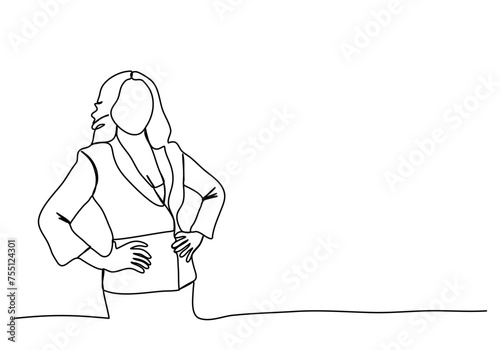 Woman in business suit. One line drawing vector illustration.