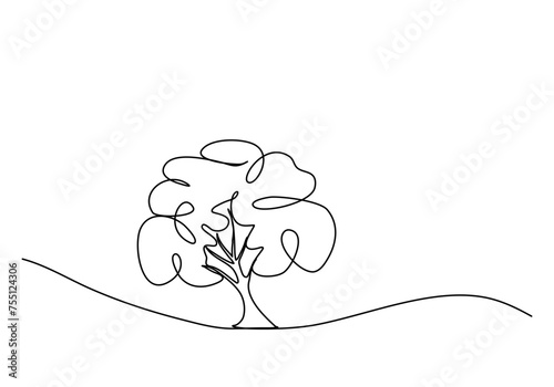 Tree, one line drawing vector illustration.