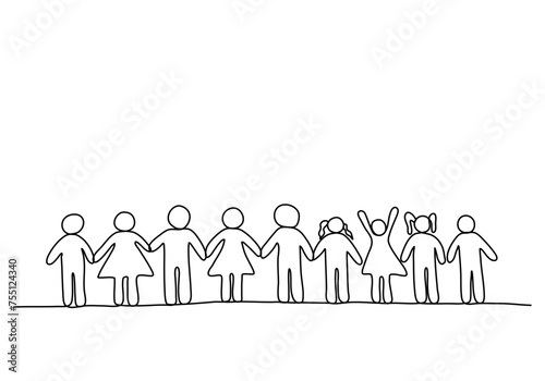 Group of people forming team. Concept for diversity and inclusion theme. One line drawing vector illustration.