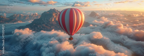 Hot Air Balloon Soaring Above the Clouds © ArtCookStudio