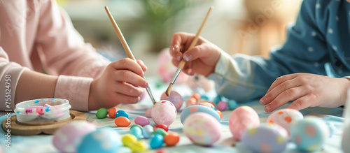Easter, child's hands paint eggs, handmade Easter, DIY Easter banner