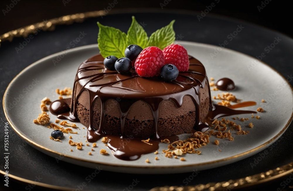 Chocolate dessert with berries Chocolate dessert with berries