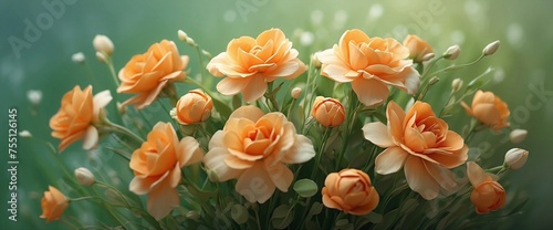 Bouquet of Soft Orange Flowers on Top of Lush Green Field  Soft Pastel Tones  Flower Buds  Soft Orange and White  Desktop Wallpaper