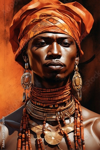 Obraz na płótnie Face of an African warrior with traditional patterns and adornments w salonie