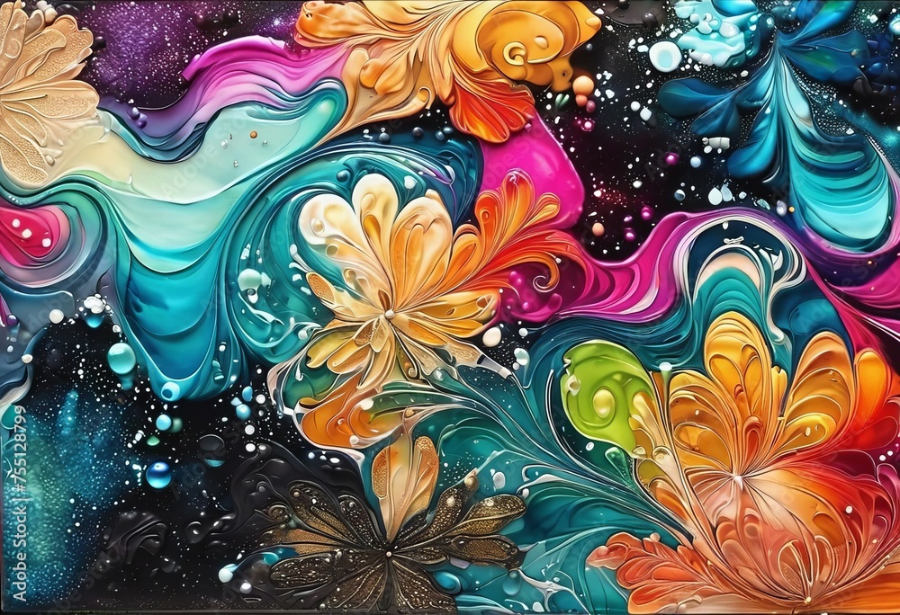 Watercolor background drawn by brush. Blue and White paints spilled on paper.