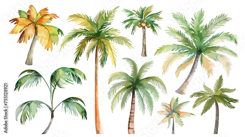 Palmen Icons Tropisch Pflanzen Sommer Strand Wasserfarben Aquarell Set © THM