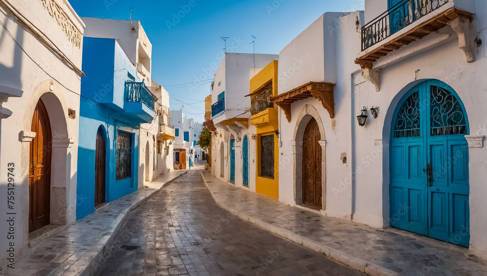 Beautiful street in summer in Hammamet Tunisia