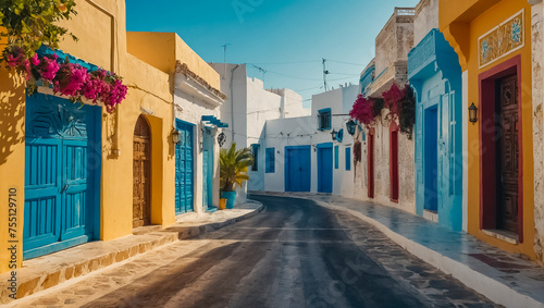 Beautiful street in summer in Hammamet Tunisia