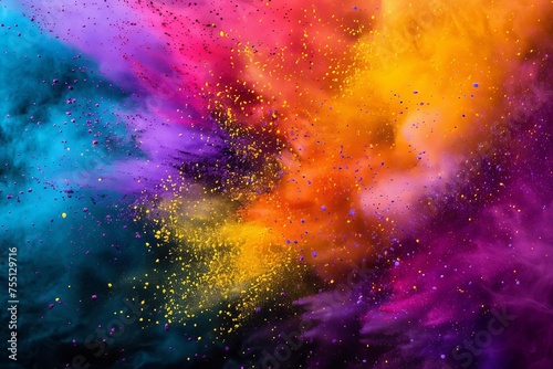 Explosion of colorful holi powder Capturing the vibrant energy and joy of the holi festival in a dynamic and abstract manner